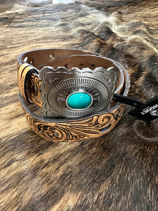 Hooey Turquoise Hand Tooled
