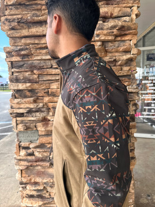 Hooey Softshell Full Zip Tan Blue Aztec